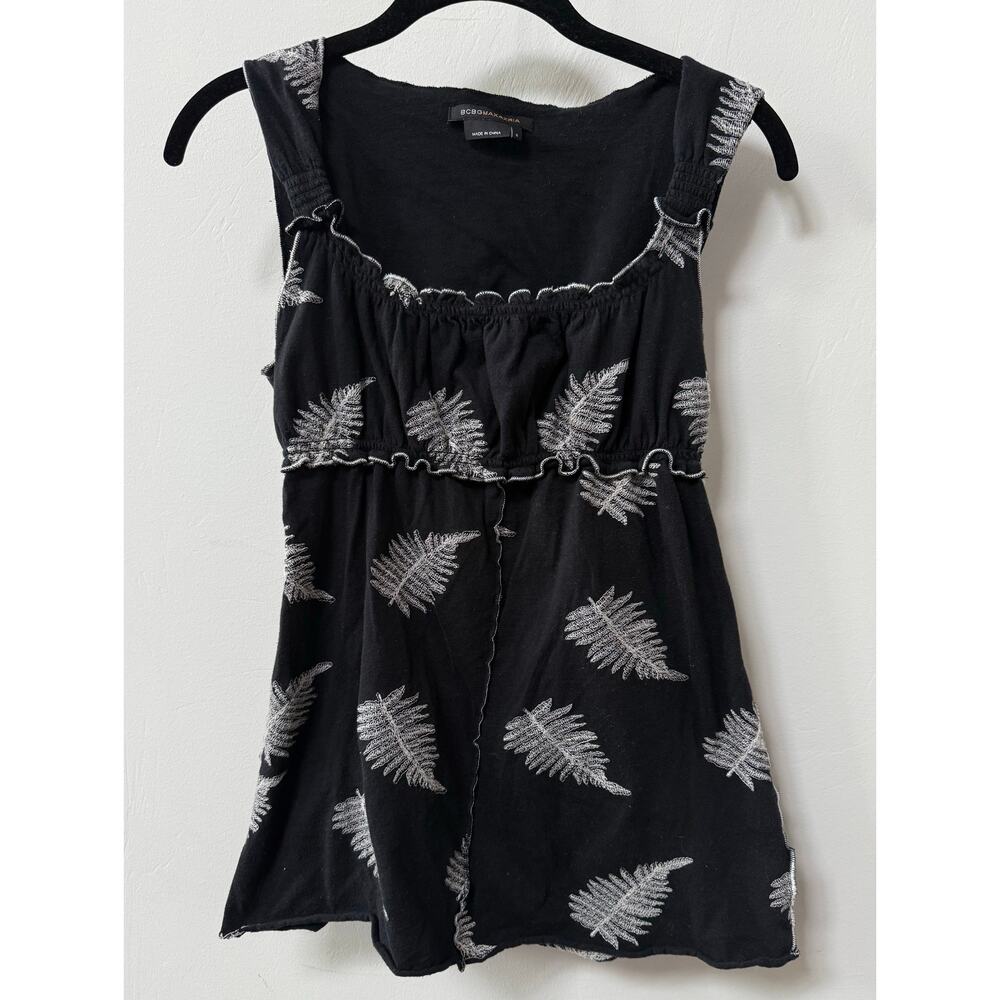 BCBGMAXAZRIA Babydoll Top Black Womens Size S Cotton Tank Y2K Cottagecore Boho